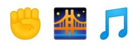 3 émojis : main en poing, pont, musique