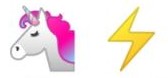 2 émojis : licorne, éclair