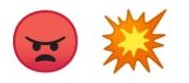 2 émojis : personnage fâché rouge, explosion