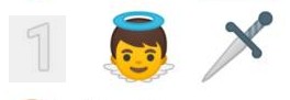 3 émojis : un, ange, épée